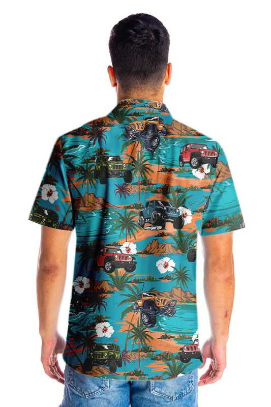 Teel Background Jeep Car Retro Summer Hawaiian Shirt,Hawaiian Shirt Gift, Christmas Gift