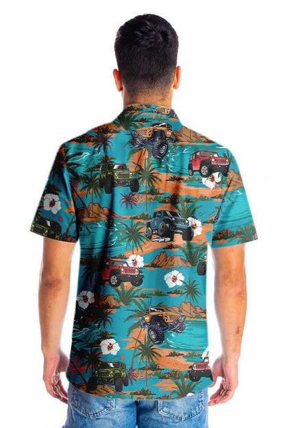 Teel Background Jeep Car Retro Summer Hawaiian Shirt,Hawaiian Shirt Gift, Christmas Gift