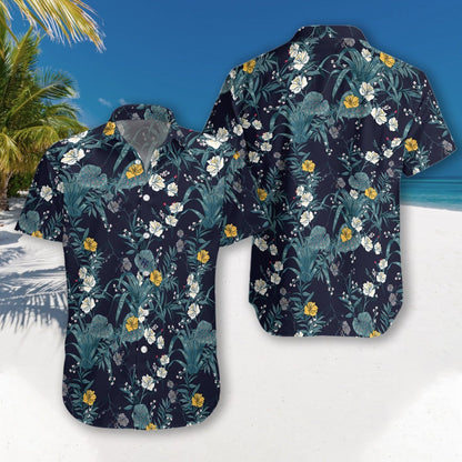 Floral On Dark Blue Background Design Hawaiian Shirt,Hawaiian Shirt Gift, Christmas Gift