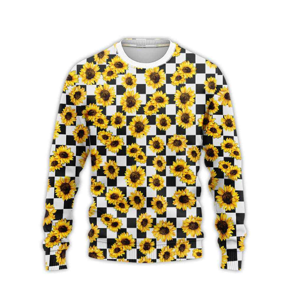 Hippie Sunflower Checkerboard Theme Pretty Ornamental Hawaiian Shirt,Hawaiian Shirt Gift, Christmas Gift