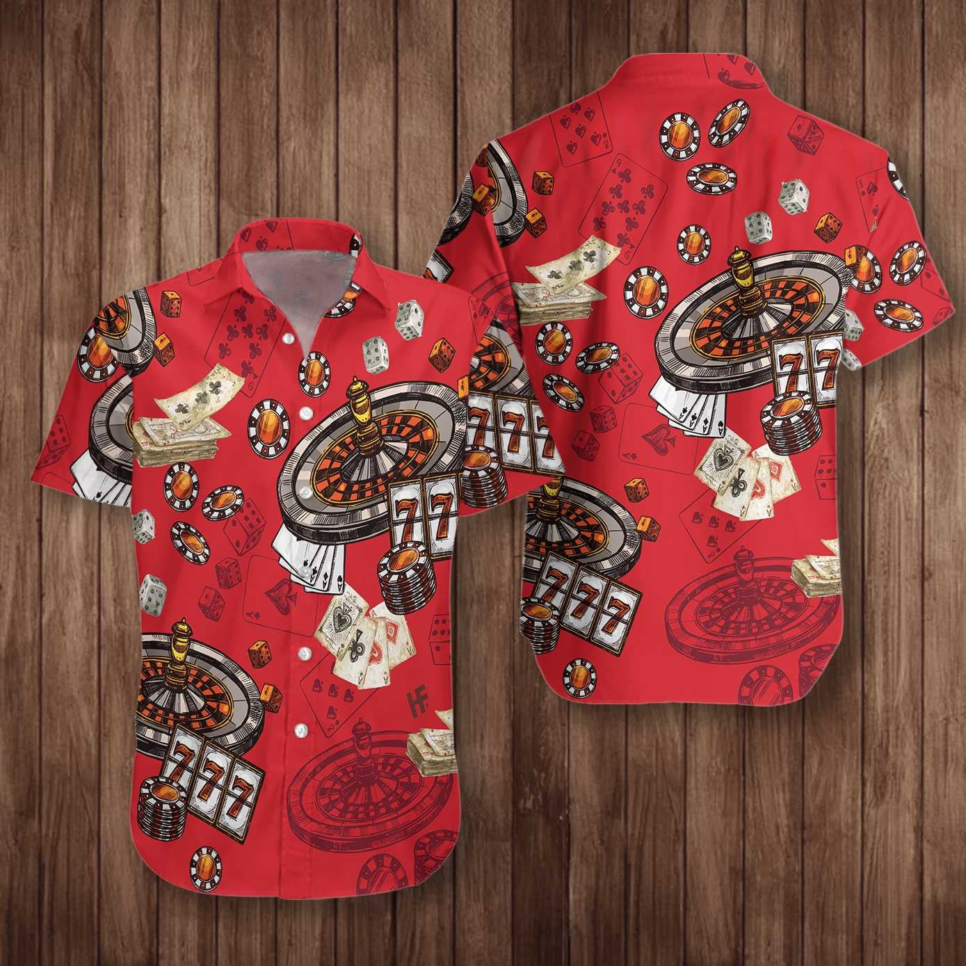 Creative Casino Pattern Red Background Design Hawaiian Shirt,Hawaiian Shirt Gift, Christmas Gift
