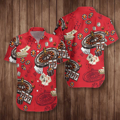 Creative Casino Pattern Red Background Design Hawaiian Shirt,Hawaiian Shirt Gift, Christmas Gift