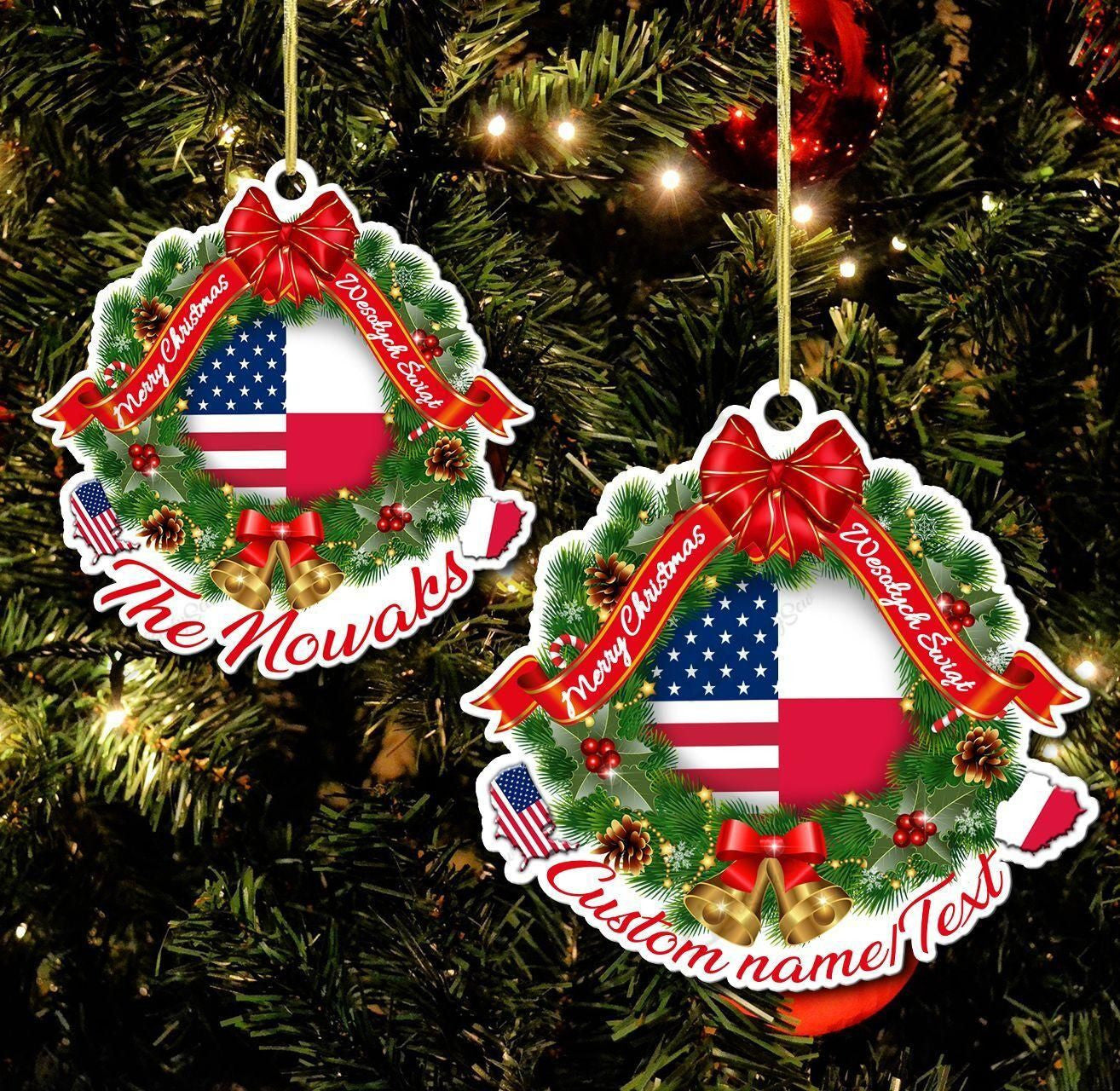 America & Poland Personalized Ornament, Christmas Ornament Gift, Christmas Gift, Christmas Decoration