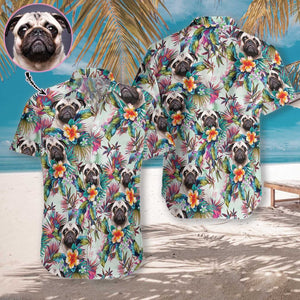 Dog With Tropical Flowers Custom Photo Hawaiian Shirt,Hawaiian Shirt Gift, Christmas Gift