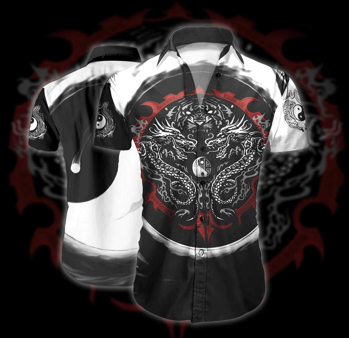 Dragon Tiger Yin Yang Art Ornamental Hawaiian Shirt,Hawaiian Shirt Gift, Christmas Gift