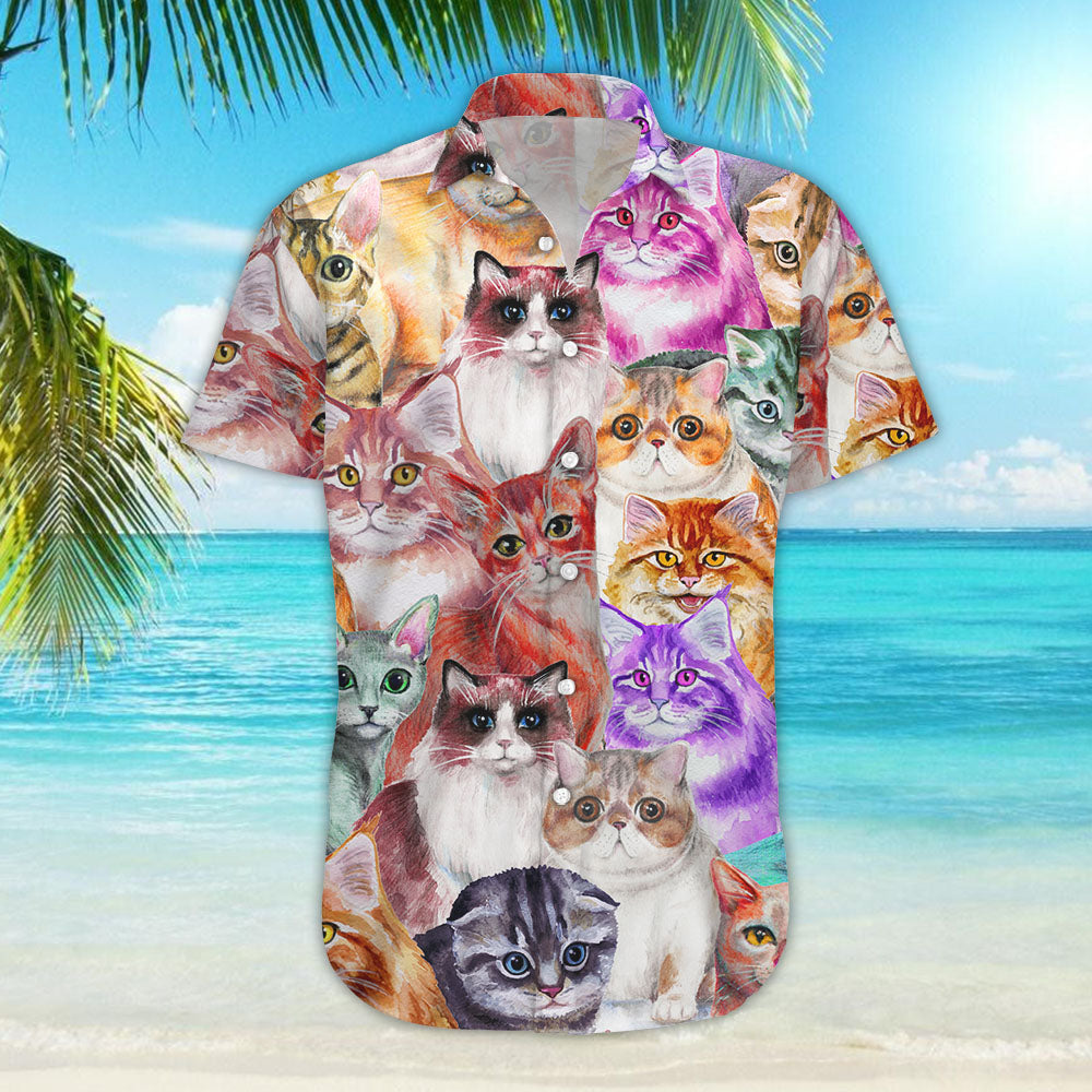 Cat Themed Hawaiian Shirt- Colorful Cats Aloha Hawaiian Shirt - Best Cat Themed Gifts_Hawaiian Shirt Gift, Christmas Gift
