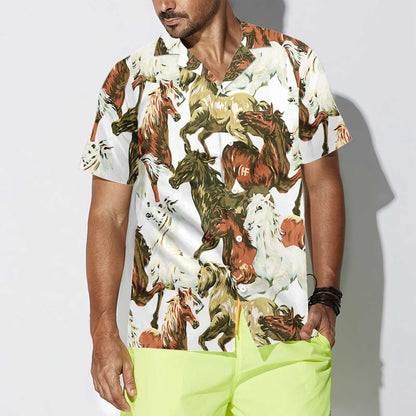 Wild And Free Horses Painting Design Hawaiian Shirt, Hwaiian For Gift