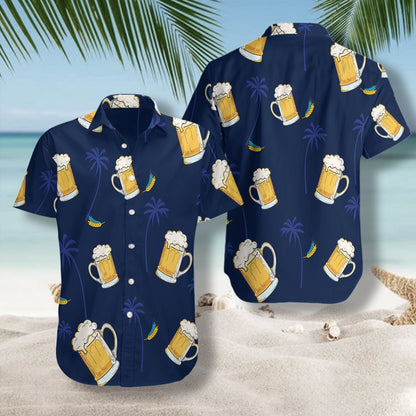 Beer Hawaiian On Blue Background Pattern Hawaiian Shirt, Hawaiian For Gift