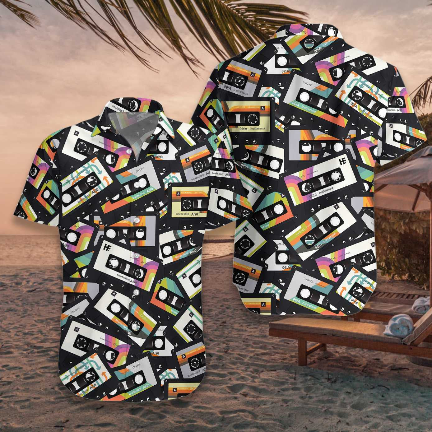 Retro Vintage Cassette Tape Black Theme Hawaiian Shirt,Hawaiian Shirt Gift, Christmas Gift