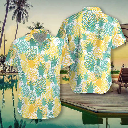 Pineapple Pattern Yellow And Blue Design Hawaiian Shirt,Hawaiian Shirt Gift, Christmas Gift