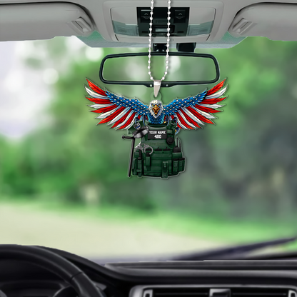 Personalized Eagle Thin Blue Line Flag Bulletproof Police Shaped Flat Acrylic Car Ornament, Christmas Decoration