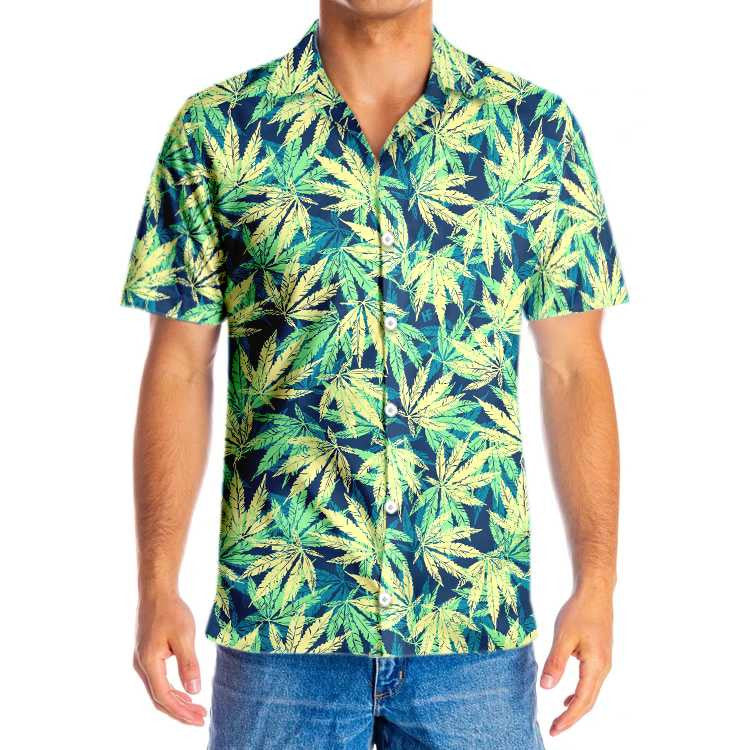 Dark Blue Tropical Marijuana Leaves Design Hawaiian Shirt,Hawaiian Shirt Gift, Christmas Gift