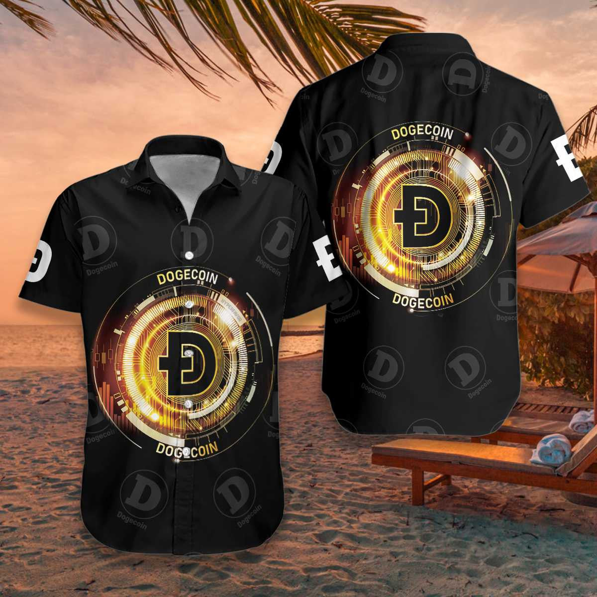 Cool Doge Pattern Luxury Dogecoin Hawaiian Shirt,Hawaiian Shirt Gift, Christmas Gift