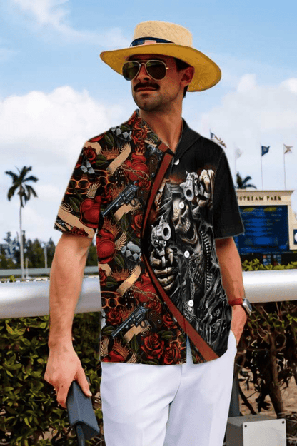 Cool Gun Skull Angry Pattern Hawaiian Shirt,Hawaiian Shirt Gift, Christmas Gift