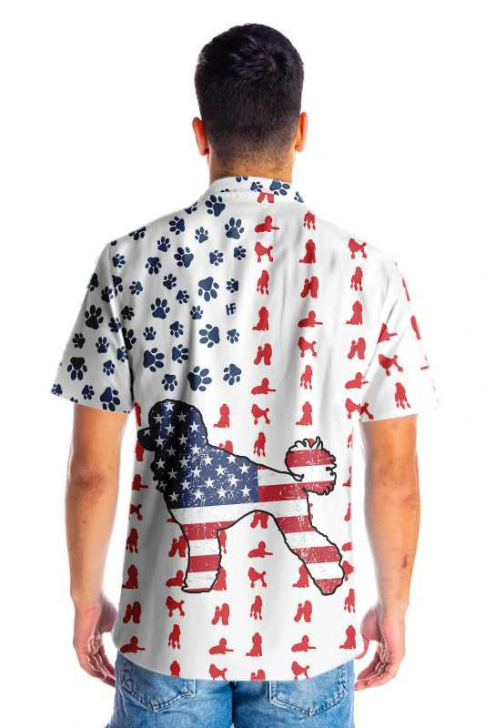 White Background Poodles American Flag Hawaiian Shirt, Hwaiian For Gift