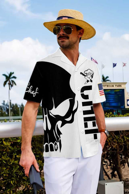 Skull Chef Black And White Design Hawaiian Shirt,Hawaiian Shirt Gift, Christmas Gift