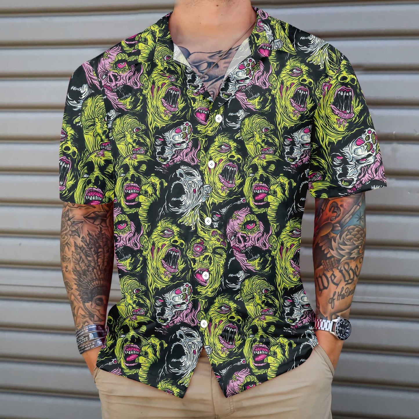 Horror Zombie Head Scream Dramatic Hawaiian Shirt, Hawaiian For Gift