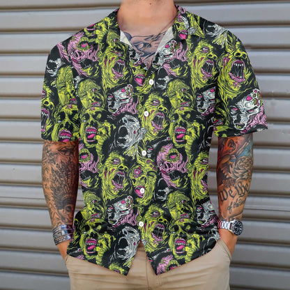 Horror Zombie Head Scream Dramatic Hawaiian Shirt, Hawaiian For Gift