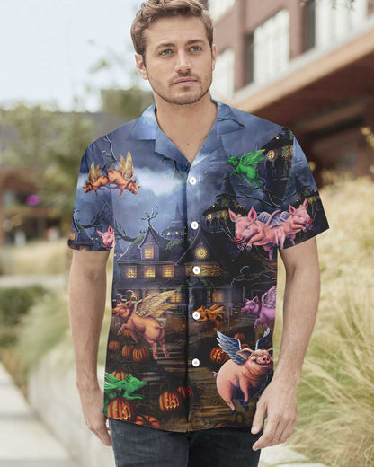 Scary Pigs Can Fly Dramatic Hawaiian Shirt,Hawaiian Shirt Gift, Christmas Gift