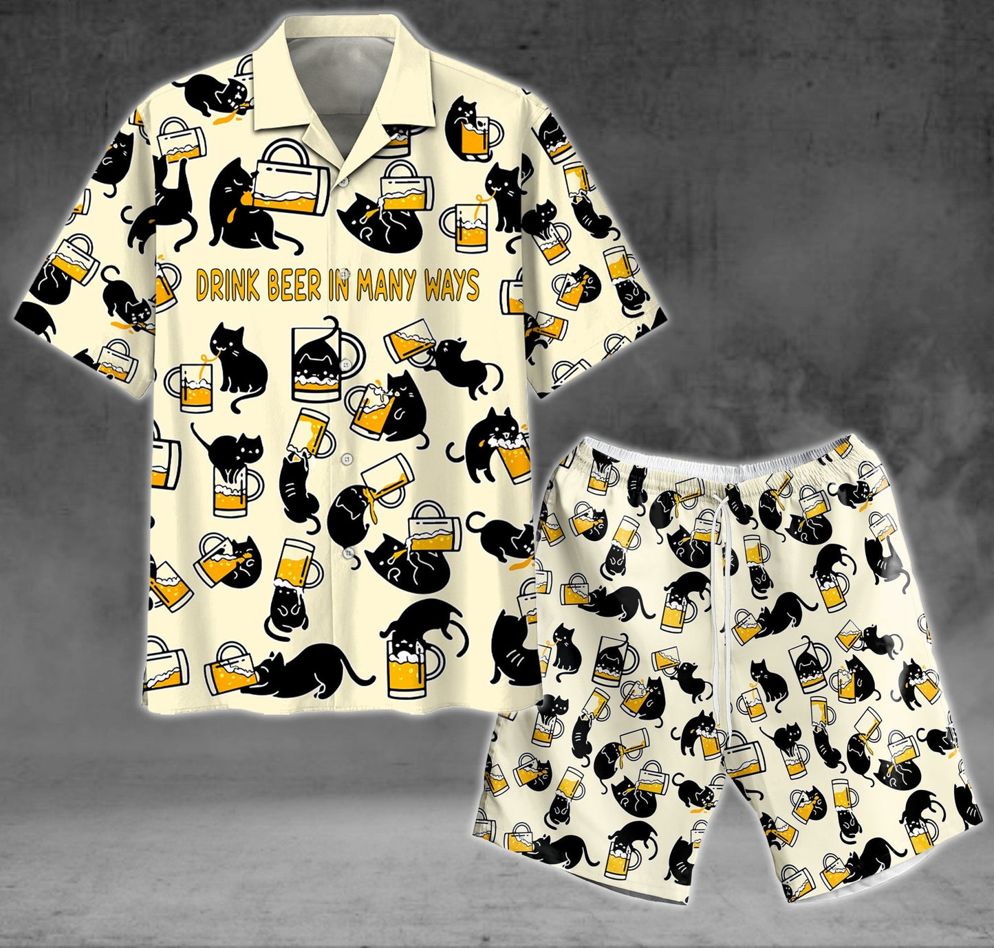Black Cat Beer Pattern Design Hawaiian Shirt, Hawaiian For Gift