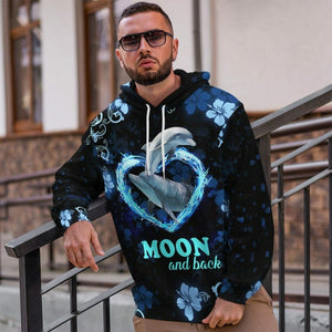 3D Moon And Back Couple Dolphin Tshirt Hoodie Apparel