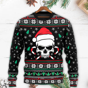 Christmas Skull Wearing Santa Claus Hat And Sweat Candy Ugly Christmas Sweater, Christmas Gift, Gift Christmas 2024