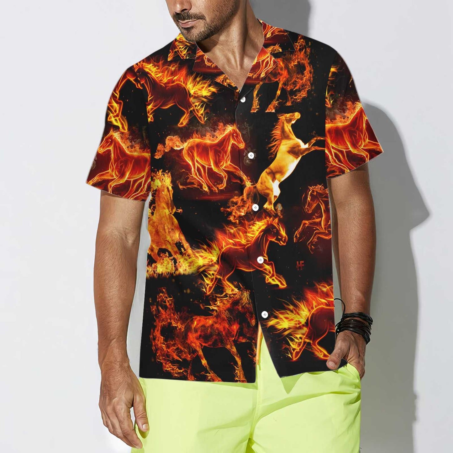 Flaming Horses Running To The Freedom Design Hawaiian Shirt, Hawaiian Shirt Gift, Christmas Gift