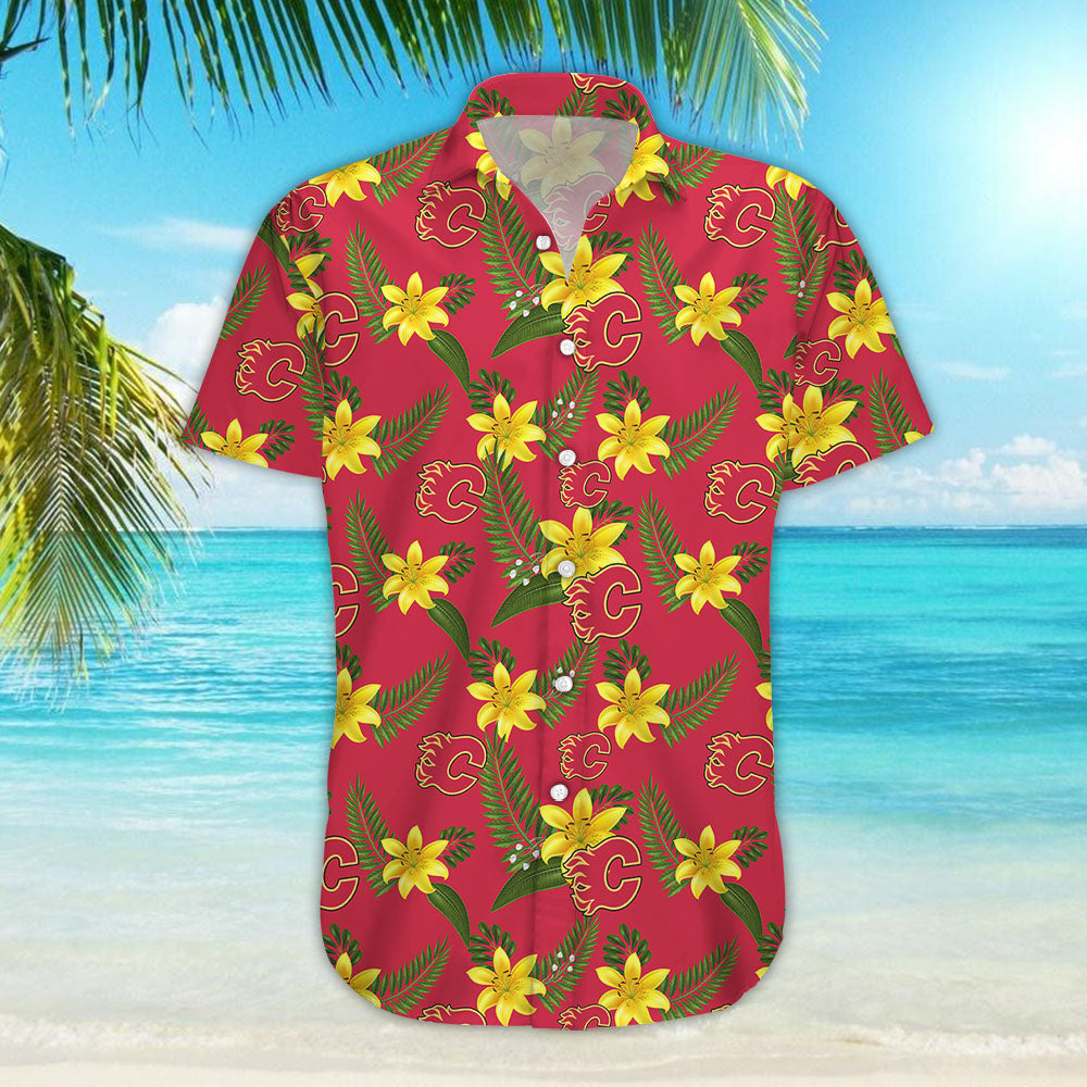 Calgary Flames Aloha Shirt Hawaiian Aloha Shirt Hawaiian Shorts Beach Short Shirt- Hawaiian Shirts -Hawaiian Shirt Gift, Christmas Gift