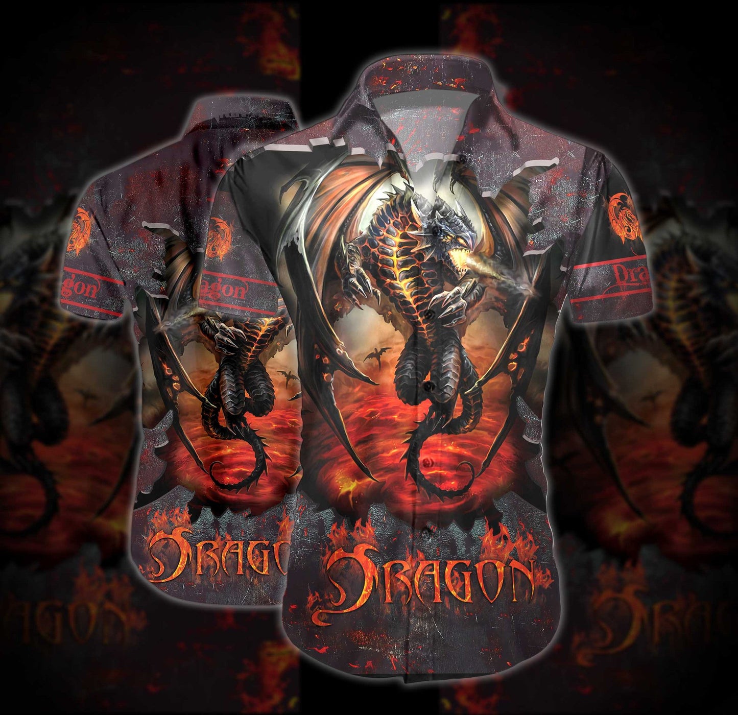Hell Fire Dragon Grey Design Hawaiian Shirt, Hawaiian For Gift