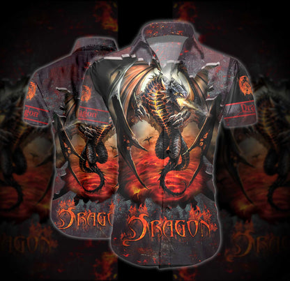 Hell Fire Dragon Grey Design Hawaiian Shirt, Hawaiian For Gift