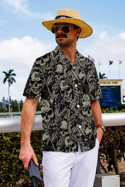 Classic Guns And Skulls Pattern Hawaiian Shirt, Hawaiian Shirt Gift, Christmas Gift