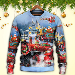 Christmas Santa Claus Train Gift For Xmas Painting Style Ugly Christmas Sweater, Christmas Gift, Gift Christmas 2024