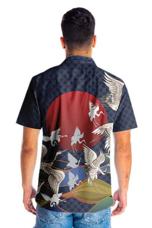 Japanese Red Sun Japanese Cranes Hawaiian Shirt, Hawaiian For Gift