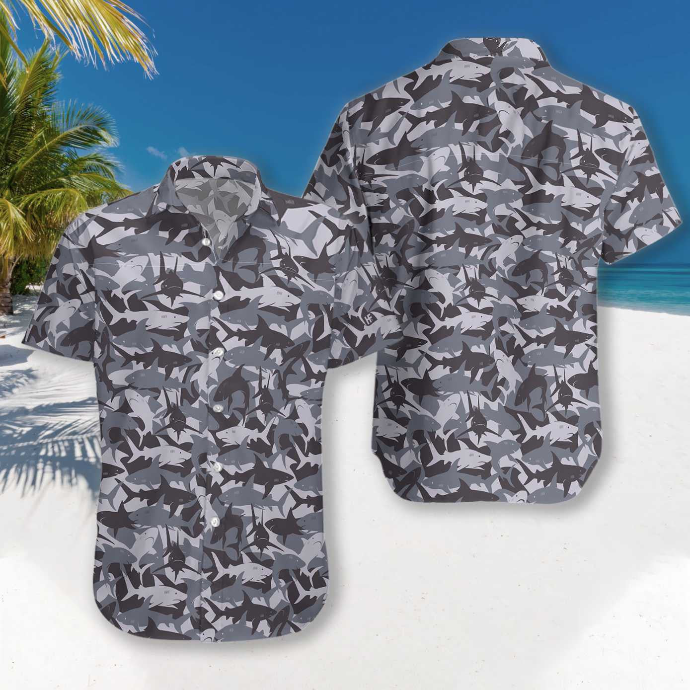 Shark Camouflage Design Hysterical Pattern Hawaiian Shirt,Hawaiian Shirt Gift, Christmas Gift