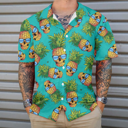 Pineapple Skull And The Tropical Leaves Design Hawaiian Shirt,Hawaiian Shirt Gift, Christmas Gift