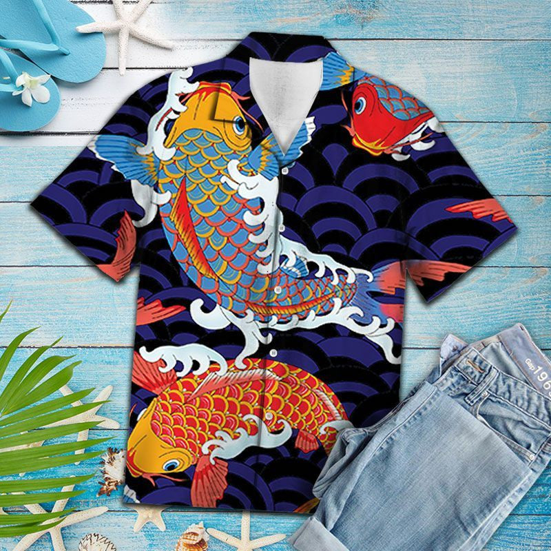 Appealing Japanese Koi Fish On Scale Pattern Hawaiian Shirt, Hawaiian Shirt Gift, Christmas Gift