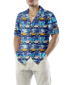 Palm Tree Tropical Blue Jeep Hawaiian Shirt,Hawaiian Shirt Gift, Christmas Gift