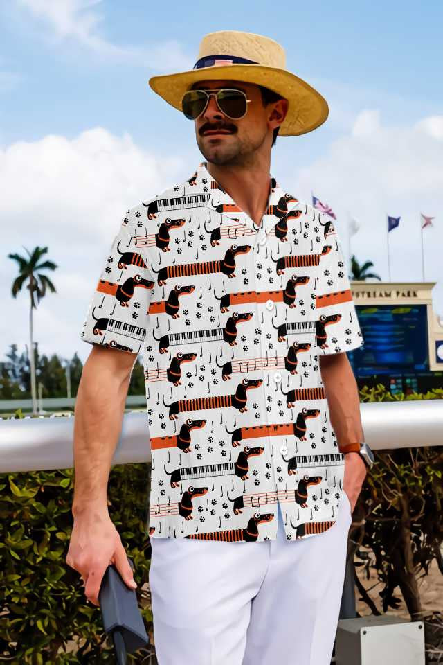 Piano Greannmhar Dearadh Madra Dachshund Léine Haváís, Bronntanas Léine Haváí, Bronntanas Nollag