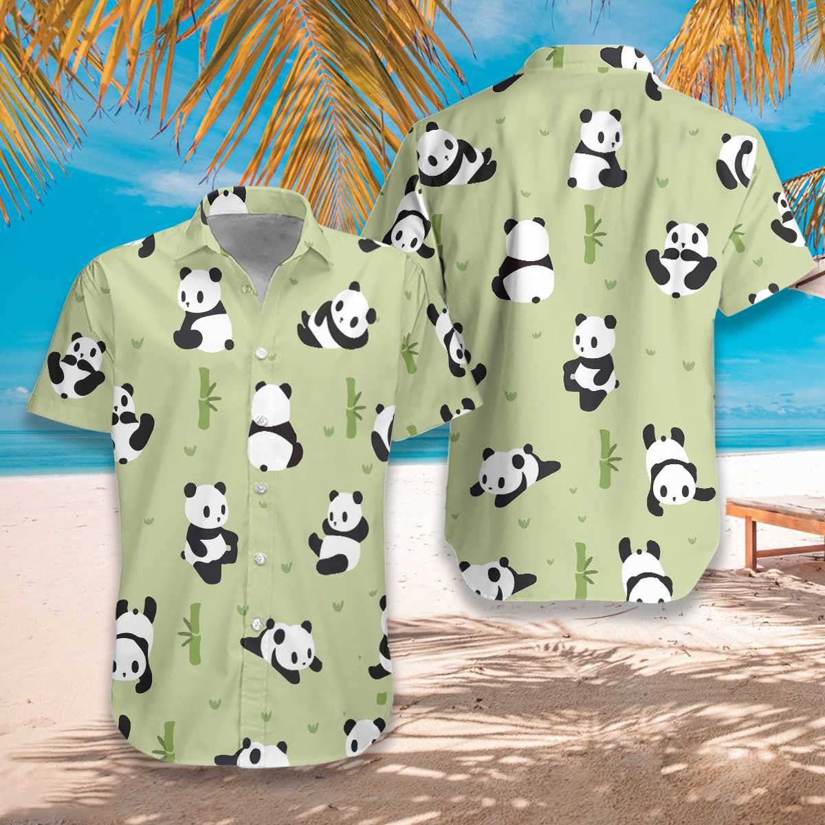 Panda Leaf Ar Mheánmhuir Dearadh Glas Léine Haváís, Bronntanas Léine Haváís, Bronntanas Nollag