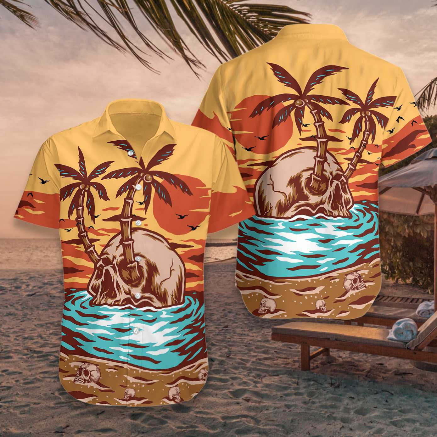 Skull Island Summer Beach Sunset Hawaiian Shirt,Hawaiian Shirt Gift, Christmas Gift