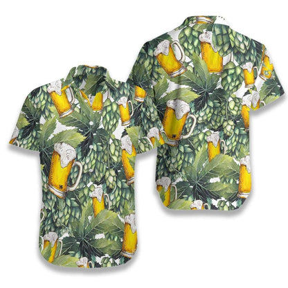Beer With Hops Flowering Plants Pattern Hawaiian Shirt, Hawaiian For Gift