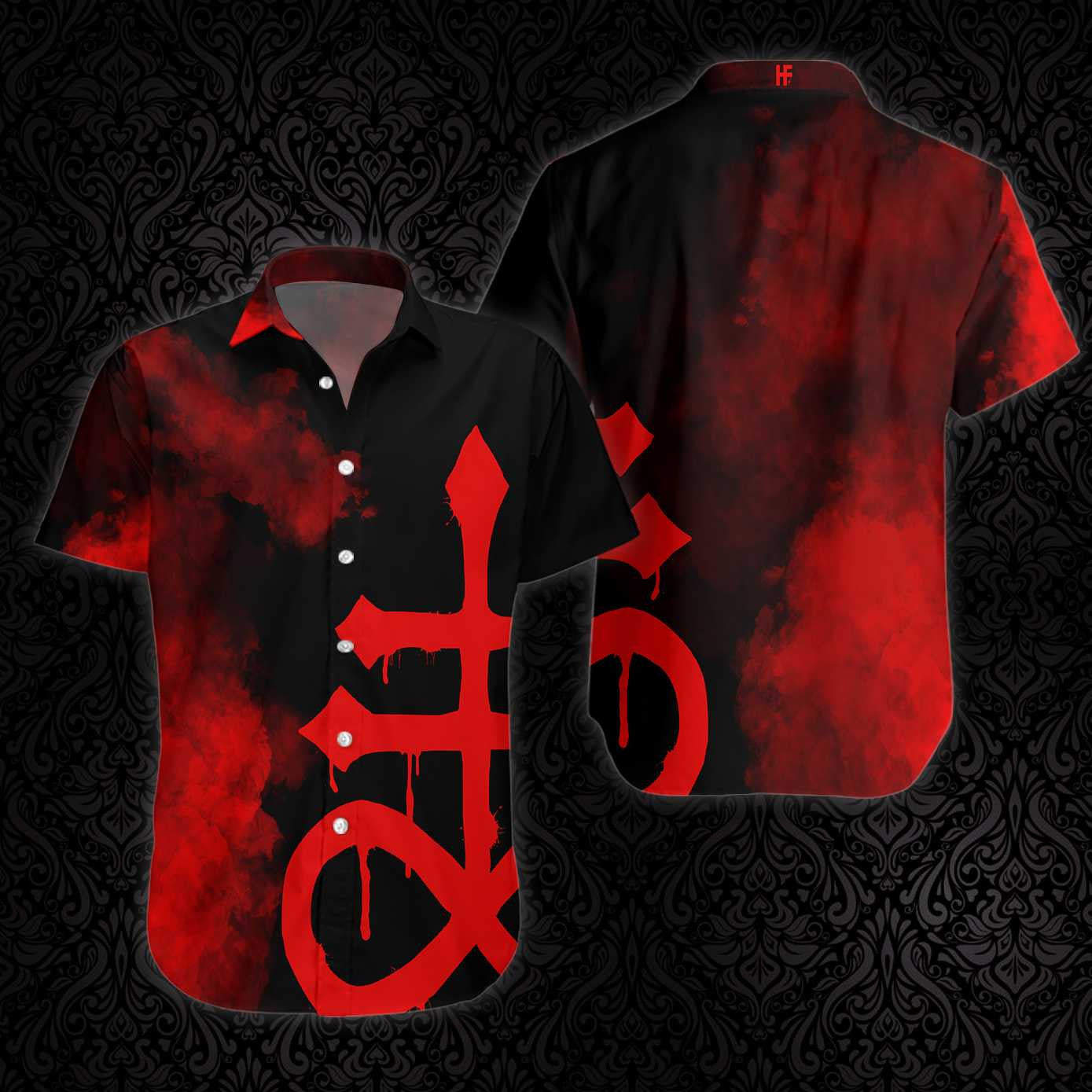 Levithan Satanic Gotach Gotach Téama Dubh Agus Dearg Léine Haváís, Bronntanas Léine Haváís, Bronntanas Nollag