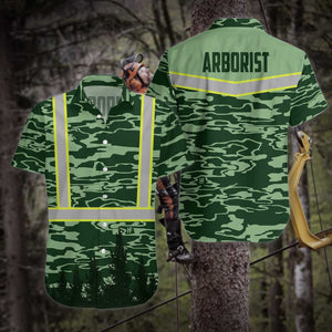 Arborist Safety Green Pattern With Grey Line Hawaiian Shirt, Hawaiian Shirt Gift, Christmas Gift