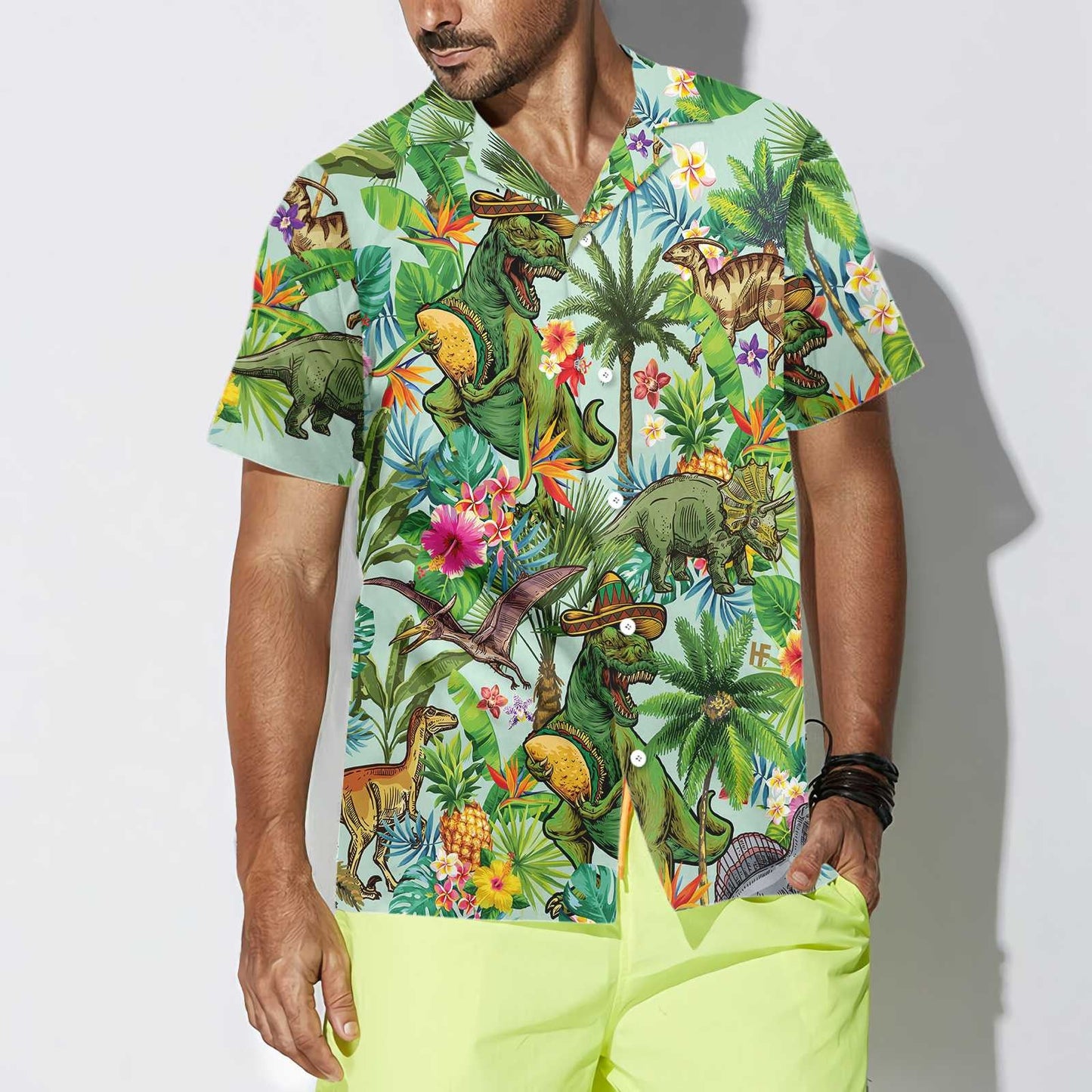 Prehistoric Creature Tropical Dinosaur Hawaiian Shirt,Hawaiian Shirt Gift, Christmas Gift