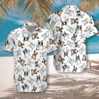 Bulldog gleoite Fraincis Le Masc Aghaidh Cúlra Bán Léine Haváís, Bronntanas Léine Haváís, Bronntanas Nollag