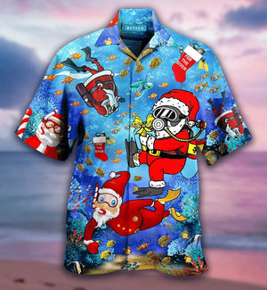 Hawaiian Shirt Christmas Santa Claus Dives Funny Design, Hawaiian Shirt Gift, Christmas Gift