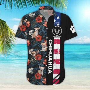Chihuahua Hawaiian Shirt - Custom Name Dog American Flag Tropical Hawaiian Shirts - Chihuahua Gift Ideas_Hawaiian Shirt Gift, Christmas Gift