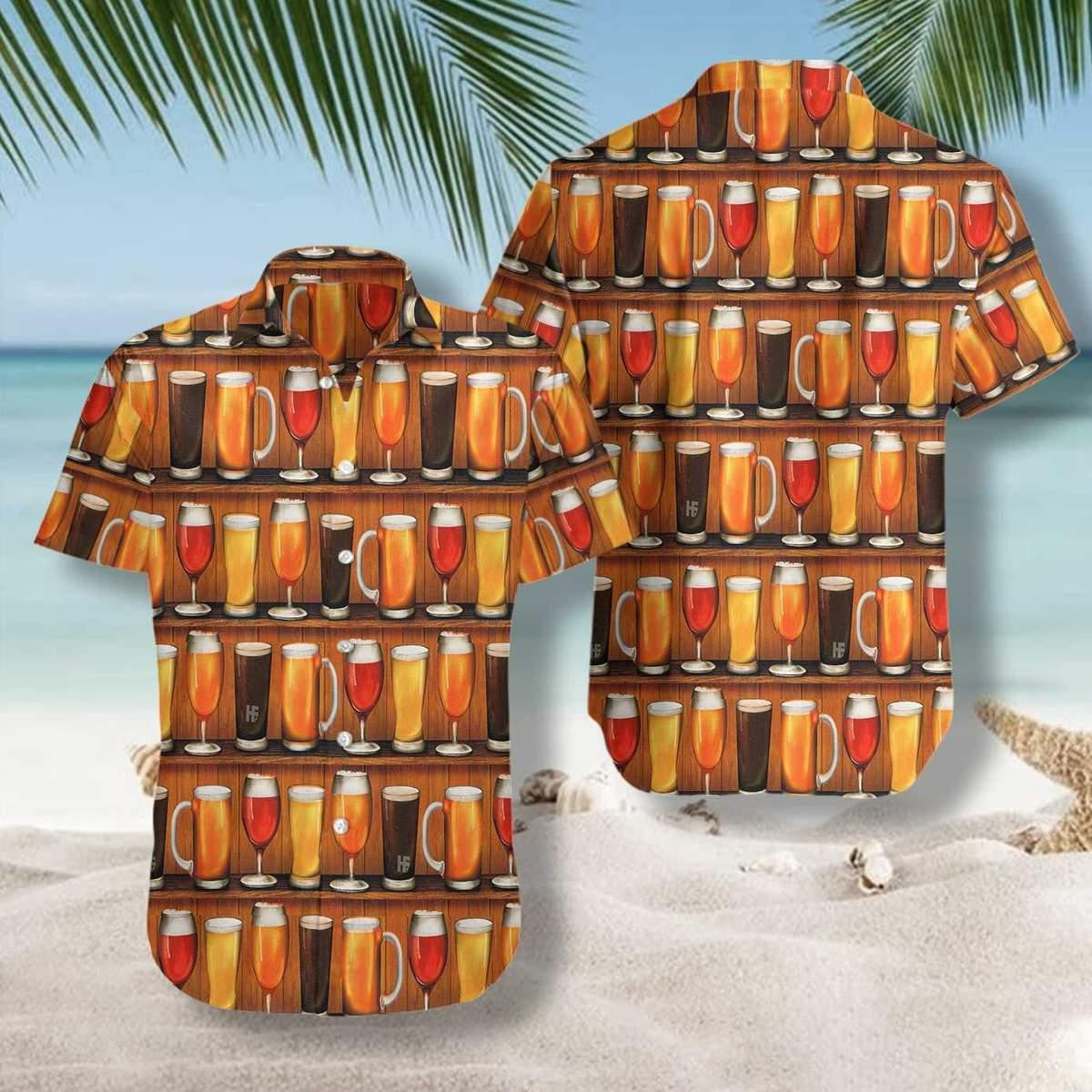 Beer Mugs Glass On Shelf Art Design Hawaiian Shirt, Hawaiian Shirt Gift, Christmas Gift