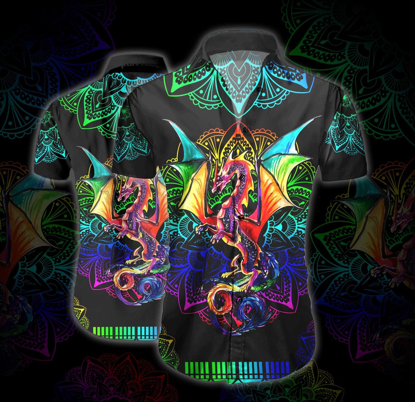 Dragon Mandala Neon Pattern Design Hawaiian Shirt,Hawaiian Shirt Gift, Christmas Gift