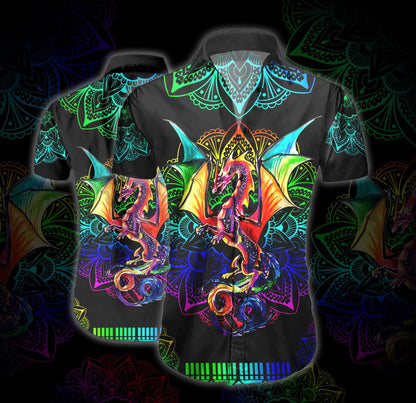 Dragon Mandala Neon Pattern Design Hawaiian Shirt,Hawaiian Shirt Gift, Christmas Gift
